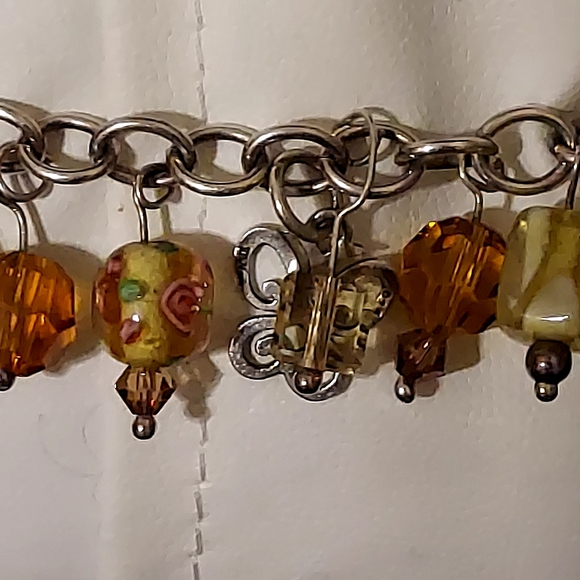 Glass Murano Bead and Butterflies Sterling Charm Bracelet size 7 inches - Picture 5 of 10